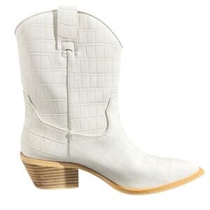 Shu Shop ZouZou Vegan Midi Western Boot Women 8 Bone White Cowgirl Boho Embossed